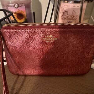 Coach small corner zip wristlet wallet in metallic red